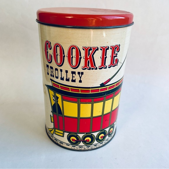 Vintage VTG Ballonoff Mini Cookie Trolley Round Metal Tin